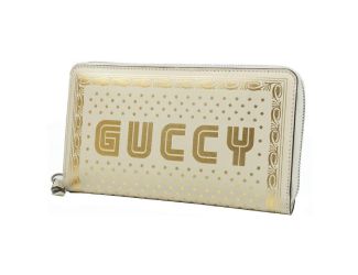 Gucci Sega Guccy Stars White Moon Gold Zipper Leather Wallet