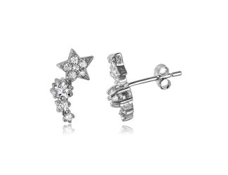 PARIKHS Rhodium Plated Climbing Star CZ Stud Earring in 925 Sterling Silver