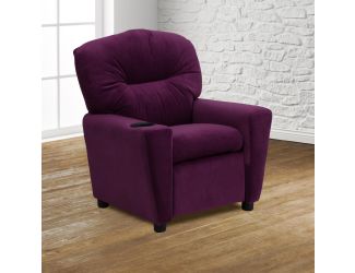 Contemporary Purple Microfiber Kids Recliner with Cup Holder - Hardwood Frame