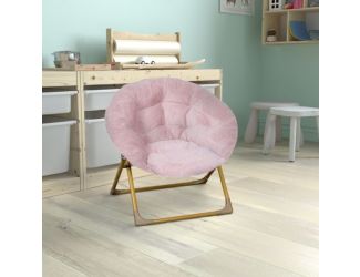 Kids Folding Faux Fur Saucer Chair for Playroom or Bedroom-Blush/Soft Gold