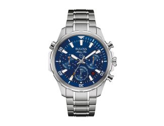 Mens Marine Star Silver-Tone Stainless Steel Watch Blue Dial