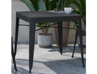 Indoor/Outdoor Commercial Steel Patio Table with Poly Resin Slatted Top - Black