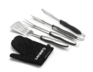 3pc Grilling Tool Set w/ Black Grill Glove Black