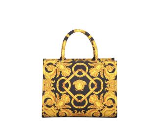 Jacquard Canvas Tote Bag with Leather Inserts