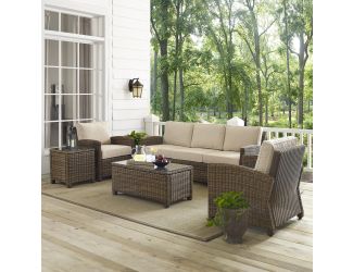 Bradenton 5-Piece Outdoor Wicker Sofa Conversation Set With Sand Cushions
