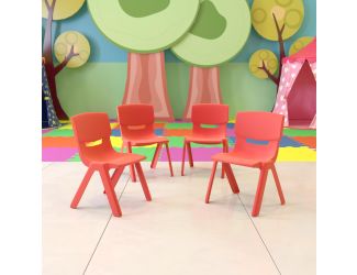 4 Pack Red Plastic Stackable School Chair with 10.5"H Seat, Preschool Chair