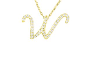 PARIKHS Diamond Initial Pendant Alphabet 'W' in 14K Yellow Gold over Sterling Silver 0.15ct , IJK-I3