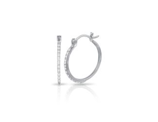 PARIKHS Rhodium Plated Round CZ Hoop Earrings in 925 Sterling Silver