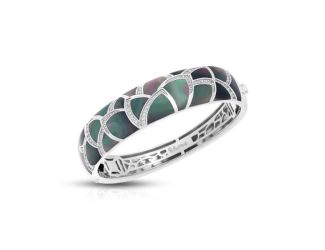 Belle Etoile Round Cubic Zirconia  studded Black Sirena Bangle - 925 Sterling silver-Medium size