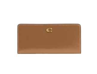 Refined Calf Leather Essential Skinny Wallet - Honey/Brass