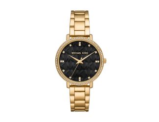 Ladies Pyper Gold-Tone Stainless Steel Crystal Watch Black Dial