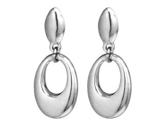 Shiny Oval Dangle Drop Earrings-Silver
