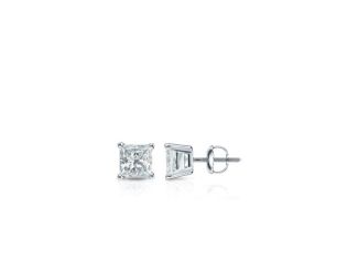 Bright White Pristine Princess cut Lab Grown Diamond Stud in 14K White Gold 0.25ct, GH, VS