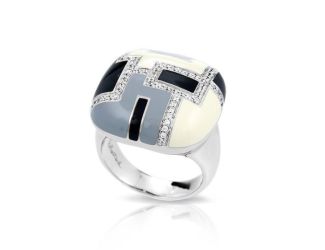 Belle Etoile Round Cubic Zirconia studded Art Deco Size-7 Ring - 925 Sterling Silver