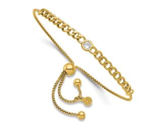 Sterling Silver Gold-Tone CZ Bolo Adjustable Bracelet