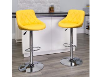 Yellow Vinyl Bucket Seat Adjustable Height Barstool with Diamond Pattern Back