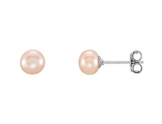 Sterling Silver 5-6mm Pink Freshwater Cultured Pearl Earrings