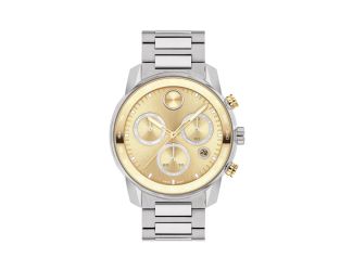 Mens BOLD Verso Chronograph Silver-Tone Stainless Steel Watch Gold Dial