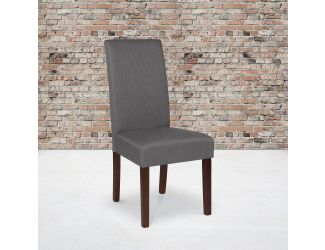 Lt Gray Fabric Upholstered Parsons Chair with Panel Stitching and Mahogany Legs