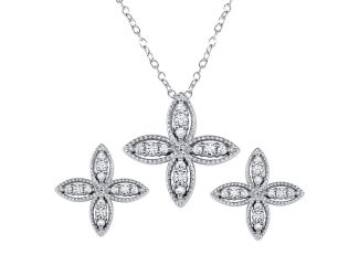 PARIKHS Four Petal Flower Necklace-Earring Set in 925 Sterling Silver