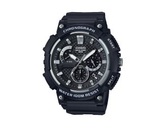 Mens Classic Chronograph Analog Resin Watch Black & Silver Dial