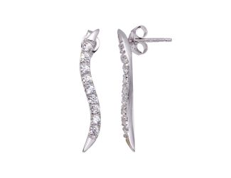 PARIKHS Rhodium Plated CZ Thin Wavy Stud Earring in 925 Sterling Silver