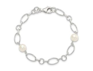 Sterling Silver Polished Freshwater Cultured Pearl Bracelet