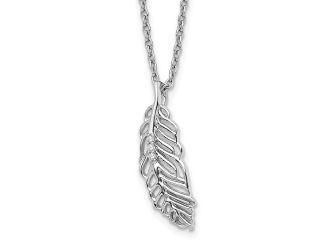 Sterling Silver Rhodium Plated White Ice Diamond Feather Necklace