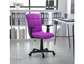 Mid-Back Purple Quilted Vinyl Swivel Task Office Chair with Arms - Home Office