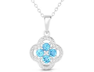 Blue Topaz & Diamond Quatrefoil Necklace