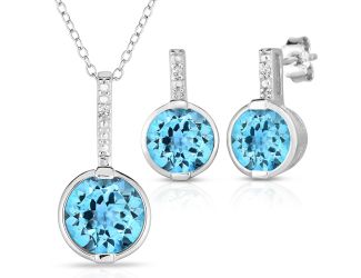 Blue Topaz & Diamond Earring and Necklace Set
