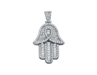 PARIKHS Men's Rhodium Plated Hamsa Hip Hop Pendant with chain in 925 sterling Silver