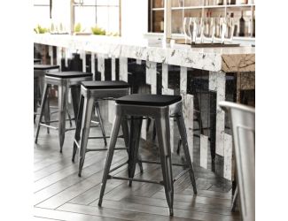 Indoor/Outdoor Backless Counter Stool with Poly Seat - Black/Black