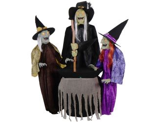 Motion-Activated Wicked Sitchwick Sisters by SVI, Premium Talking Halloween Animatronic, Plug-In