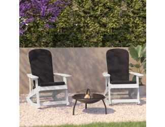 Indoor/Outdoor White Rocking Adirondack Chairs with Teal Cushions - Set of 2