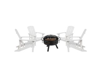 5pc Charlestown Adirondack Chair & Fire Pit Set: White
