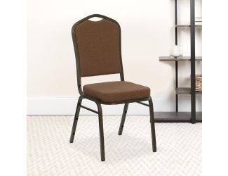 Crown Back Stacking Banquet Chair in Coffee Fabric - Gold Vein Frame