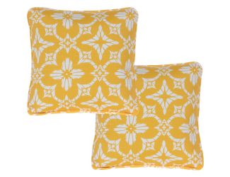 Set of 2 Floral Indoor/Outdoor Throw Pillows in Yellow
