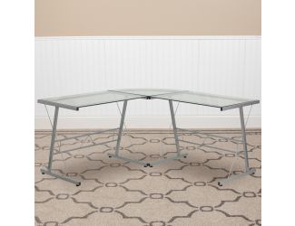 L-Shaped Computer Corner Glass Desk, Gaming Desk, Home Office Corner Desk, Clear