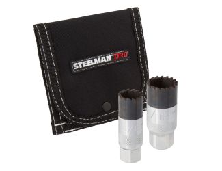 2pc 3/8-Inch Drive 5/8 and 13/16-Inch Sawtooth Spark Plug Socket Set with Pouch