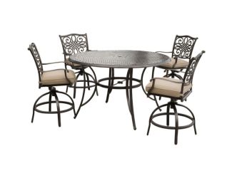 Traditions 5-Piece High-Dining Set in Tan with 4 Swivel Chairs and a 60 In. Cast-top Table