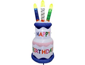 6-Ft. Tall Happy Birthday 2-Tier Cake with 4 Faux Candles, Outdoor Blow-Up Inflatable with Lights, W