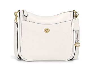 Polished Pebbled Leather Chaise Crossbody - Chalk/Brass