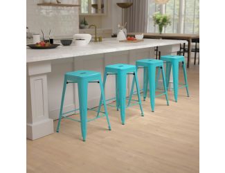 4 Pack 24" High Metal Indoor Counter Bar Stool - Stackable Stool, Teal