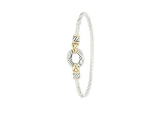 Cordao Single wire bracelet with a center hinge. 6.5" Two Tone - Rhodium and Gold