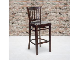 Vertical Slat Back Walnut Wood Restaurant Barstool with Footrest