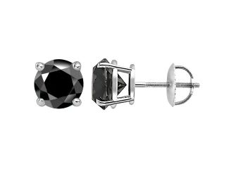 PARIKHS Black Round Diamond Screw back Stud in 10K White Gold, 0.18ct