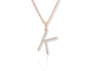 PARIKHS Diamond Initial 'K' Pendant Necklace in 18k Rose Gold over Sterling Silver 0.10ct IJK-I2