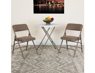 2 Pack Curved Triple Braced & Double Hinged Beige Fabric Metal Folding Chair