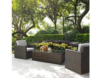 Palm Harbor 3 Piece Outdoor Wicker Seating Set With Grey Cushions